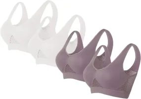 4PC Sports Bras for Womens High Support Seamless Breathable Bralettes Full Coverage No Underwire Mesh Sheer Bras