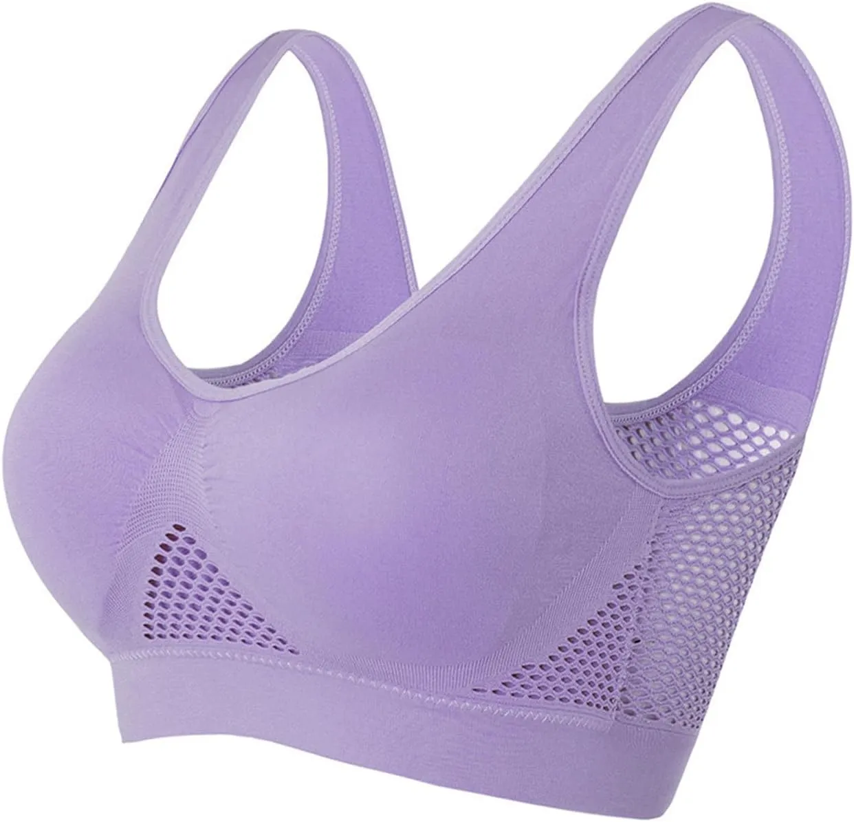 4PC Sports Bras for Womens High Support Seamless Breathable Bralettes Full Coverage No Underwire Mesh Sheer Bras