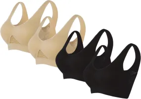4PC Sports Bras for Womens High Support Seamless Breathable Bralettes Full Coverage No Underwire Mesh Sheer Bras