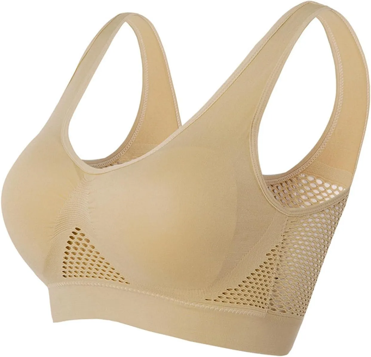 4PC Sports Bras for Womens High Support Seamless Breathable Bralettes Full Coverage No Underwire Mesh Sheer Bras