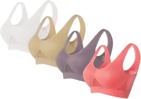 4PC Sports Bras for Womens High Support Seamless Breathable Bralettes Full Coverage No Underwire Mesh Sheer Bras