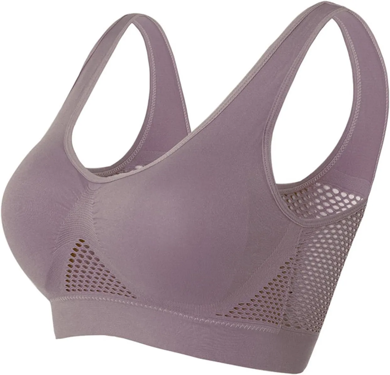 4PC Sports Bras for Womens High Support Seamless Breathable Bralettes Full Coverage No Underwire Mesh Sheer Bras