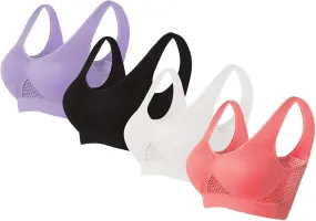4PC Sports Bras for Womens High Support Seamless Breathable Bralettes Full Coverage No Underwire Mesh Sheer Bras