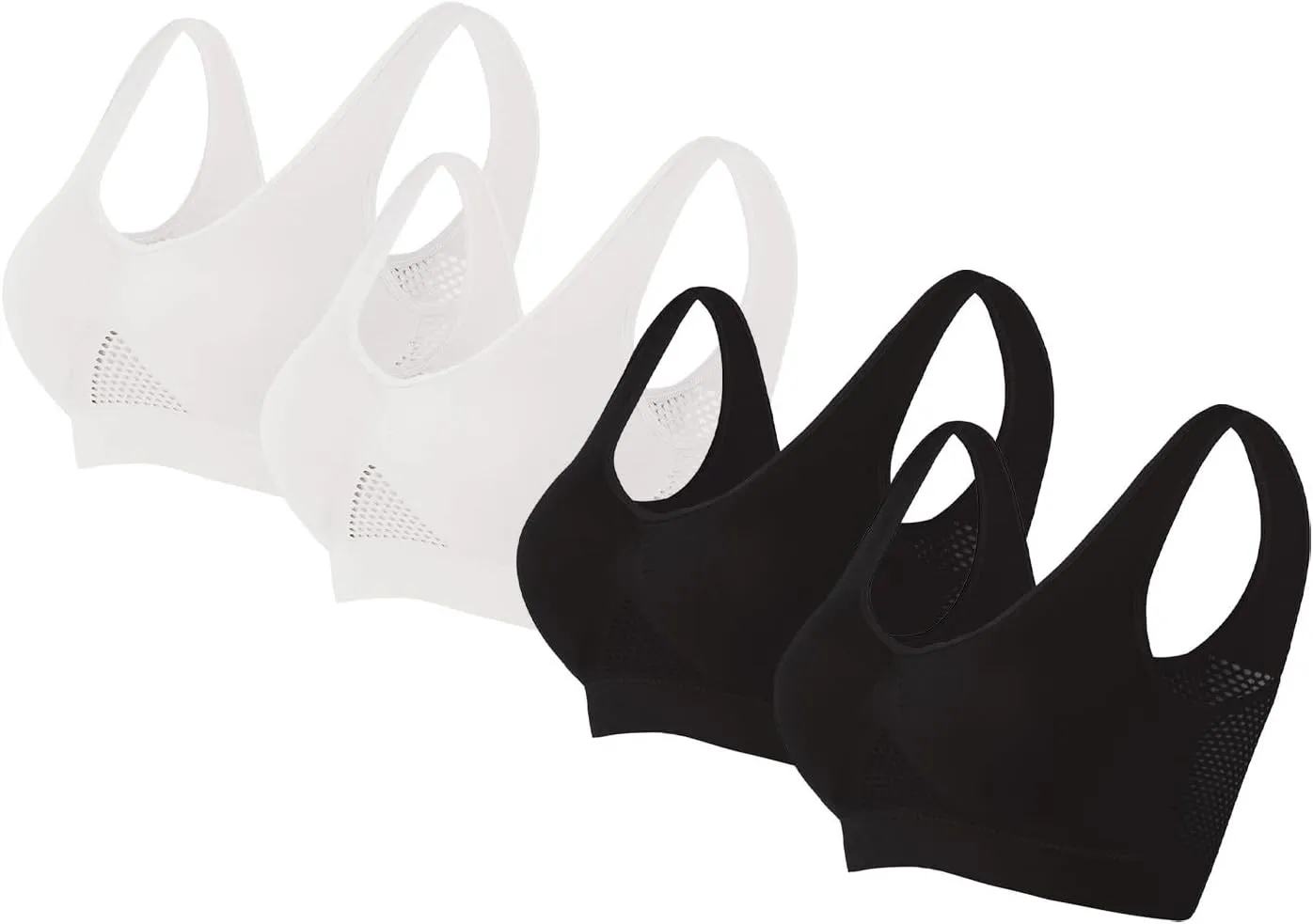 4PC Sports Bras for Womens High Support Seamless Breathable Bralettes Full Coverage No Underwire Mesh Sheer Bras
