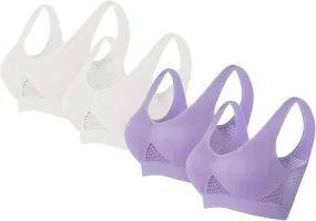 4PC Sports Bras for Womens High Support Seamless Breathable Bralettes Full Coverage No Underwire Mesh Sheer Bras