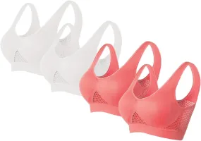 4PC Sports Bras for Womens High Support Seamless Breathable Bralettes Full Coverage No Underwire Mesh Sheer Bras