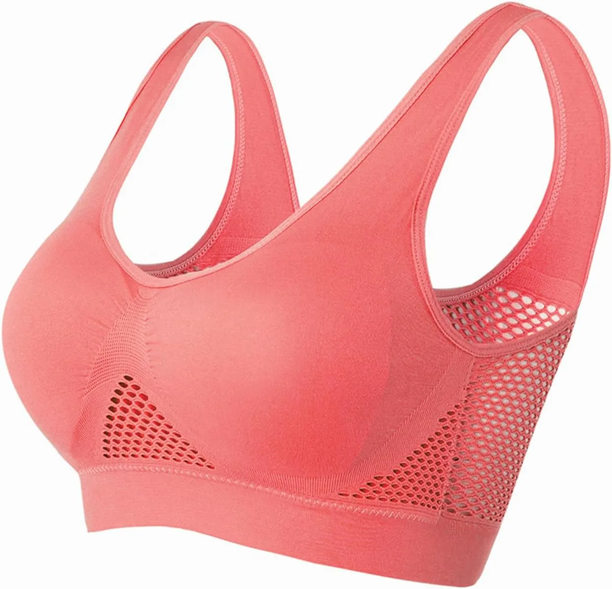4PC Sports Bras for Womens High Support Seamless Breathable Bralettes Full Coverage No Underwire Mesh Sheer Bras