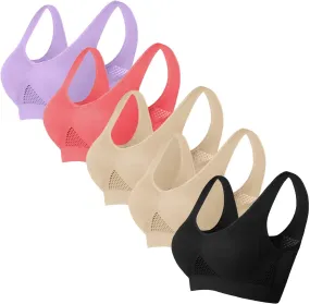 5Pack Sports Bra for Womens Lingerie Plus Size Push up Seamless Wirefree Underwear Yoga Bra with Removable Pads