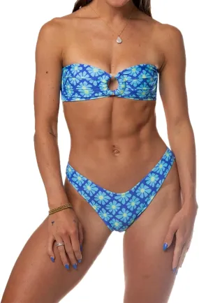 Alyweatry Women Floral Bandeau Bikini Set O Ring Strapless Tie Back Bikini Top High Cut Cheeky Thong Bathing Suit