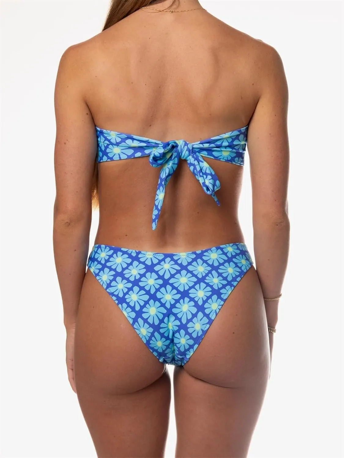 Alyweatry Women Floral Bandeau Bikini Set O Ring Strapless Tie Back Bikini Top High Cut Cheeky Thong Bathing Suit