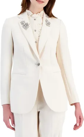 Anne Klein Womens Embellished One-Button Blazer