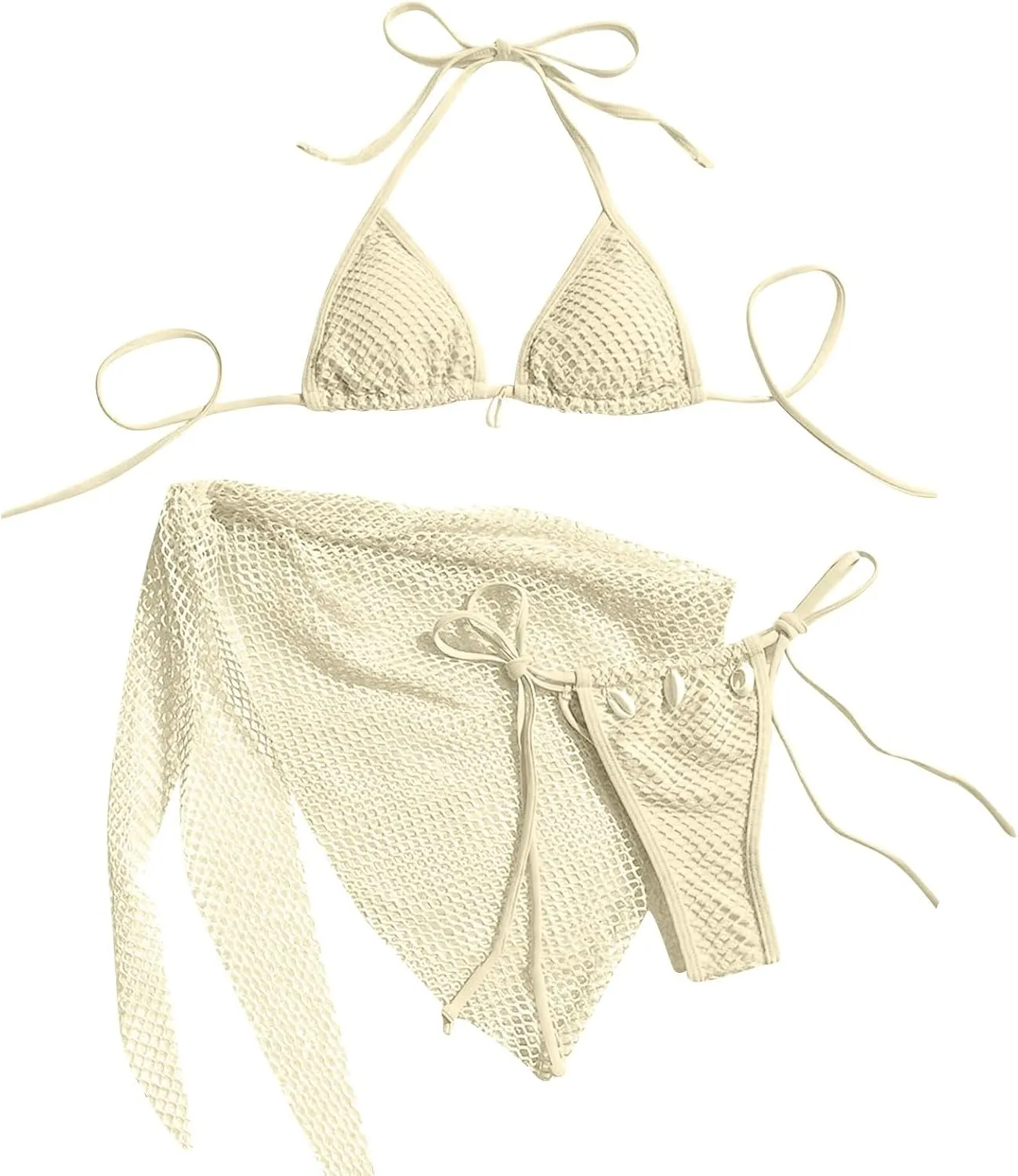 Bikini Sets for Women Sexy High Cut String Thong Swimsuits Push up Cheeky Bathing Suits with Mesh Hollow Out Sarongs
