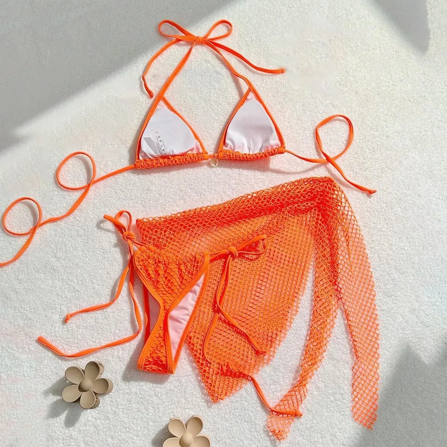 Bikini Sets for Women Sexy High Cut String Thong Swimsuits Push up Cheeky Bathing Suits with Mesh Hollow Out Sarongs