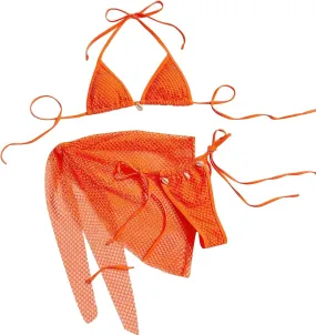 Bikini Sets for Women Sexy High Cut String Thong Swimsuits Push up Cheeky Bathing Suits with Mesh Hollow Out Sarongs