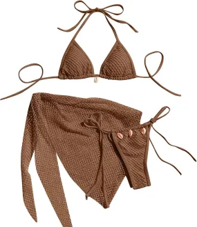 Bikini Sets for Women Sexy High Cut String Thong Swimsuits Push up Cheeky Bathing Suits with Mesh Hollow Out Sarongs