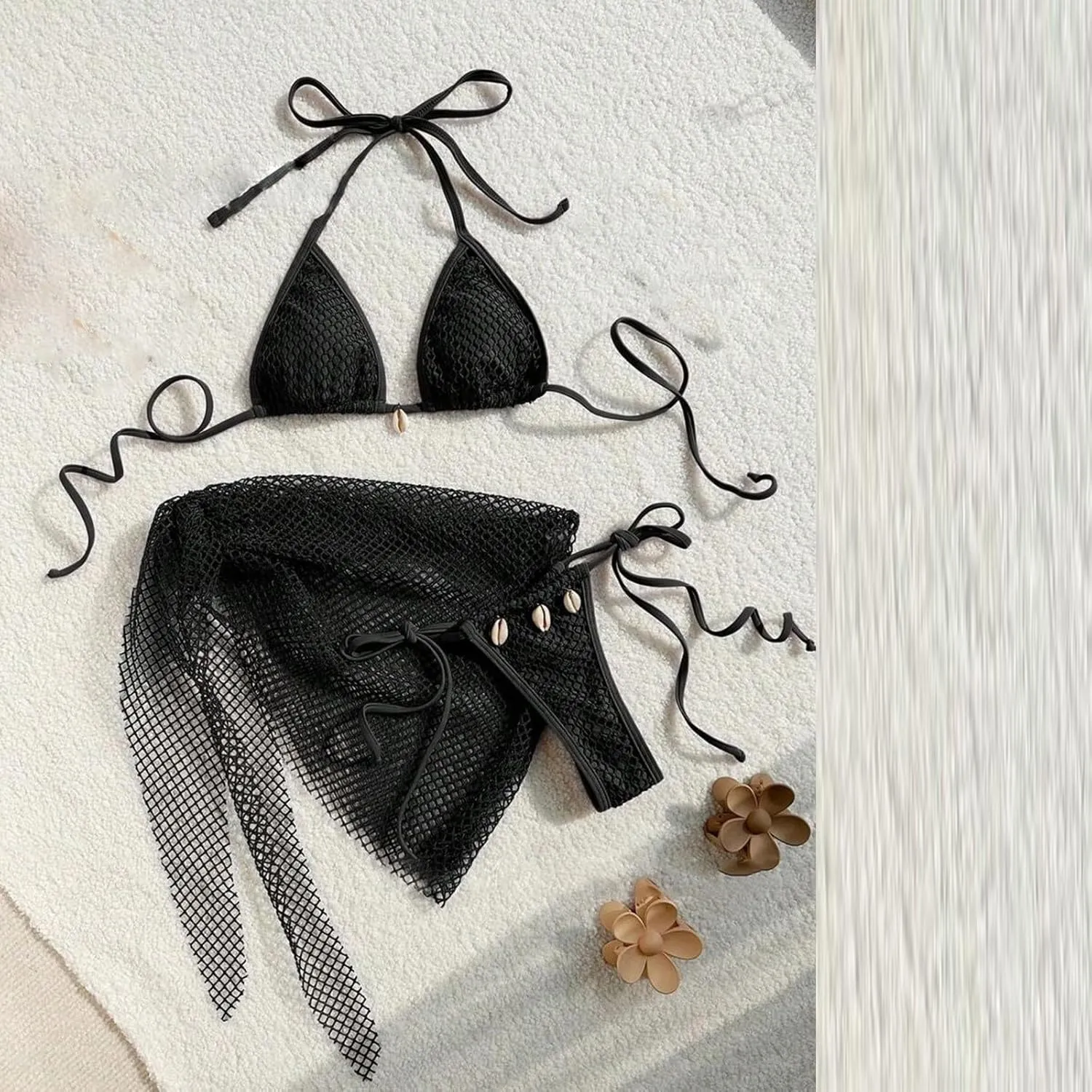 Bikini Sets for Women Sexy High Cut String Thong Swimsuits Push up Cheeky Bathing Suits with Mesh Hollow Out Sarongs