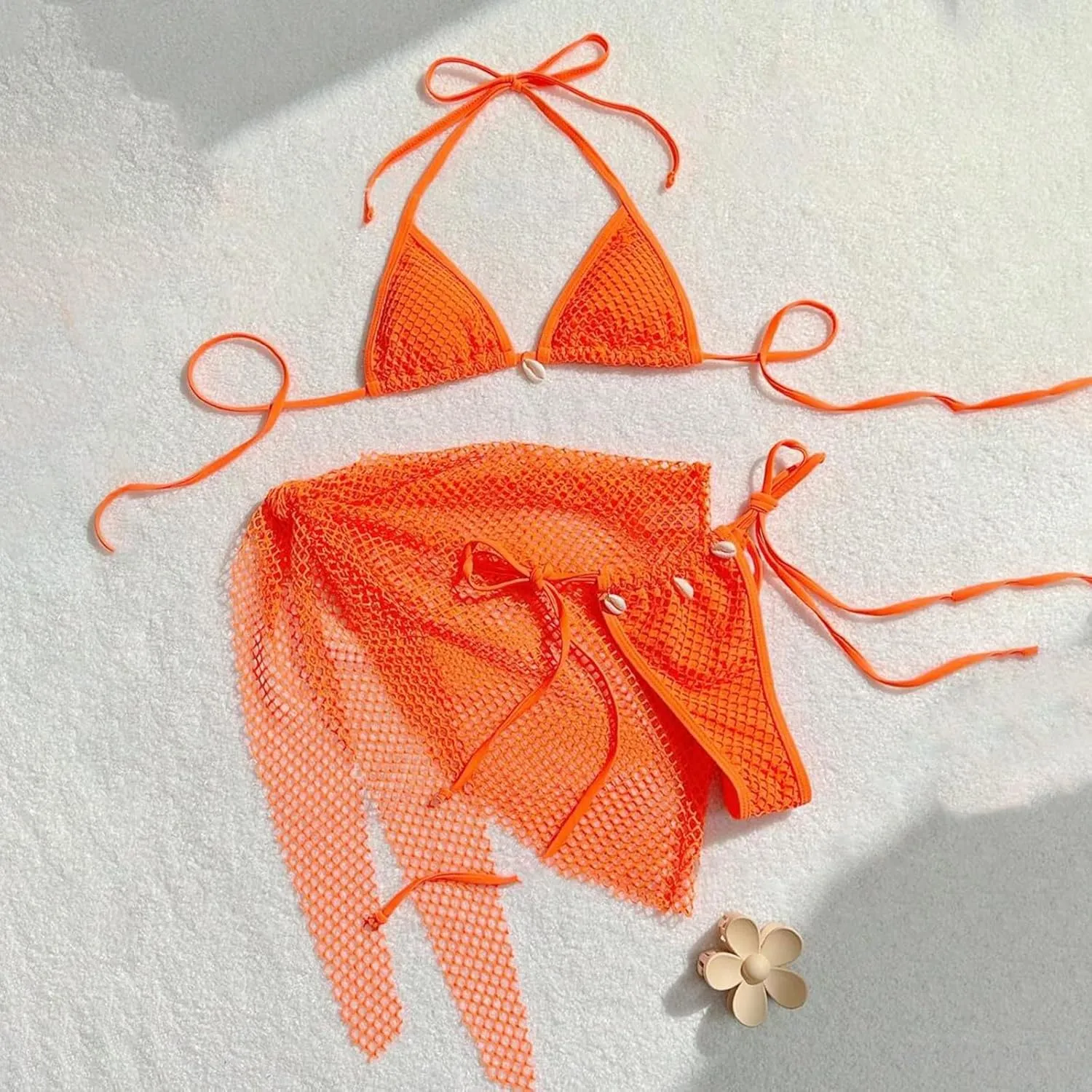Bikini Sets for Women Sexy High Cut String Thong Swimsuits Push up Cheeky Bathing Suits with Mesh Hollow Out Sarongs