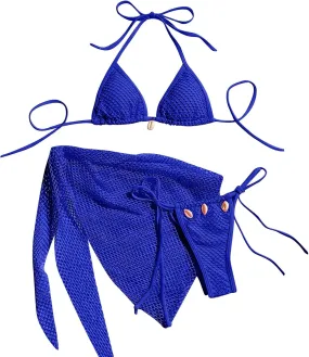 Bikini Sets for Women Sexy High Cut String Thong Swimsuits Push up Cheeky Bathing Suits with Mesh Hollow Out Sarongs