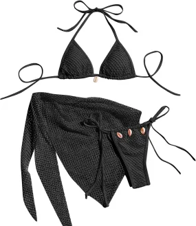 Bikini Sets for Women Sexy High Cut String Thong Swimsuits Push up Cheeky Bathing Suits with Mesh Hollow Out Sarongs