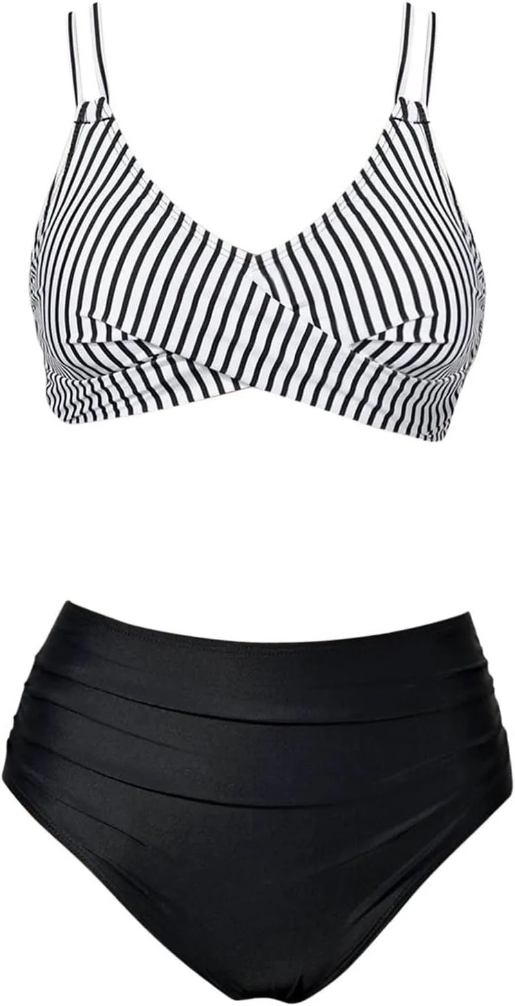 Bikini Sets for Women Sexy Two Piece Swimsuits Tummy Control Bathing Suits Push Up V Neck High Waisted Swimwear