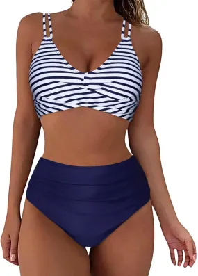 Bikini Sets for Women Sexy Two Piece Swimsuits Tummy Control Bathing Suits Push Up V Neck High Waisted Swimwear