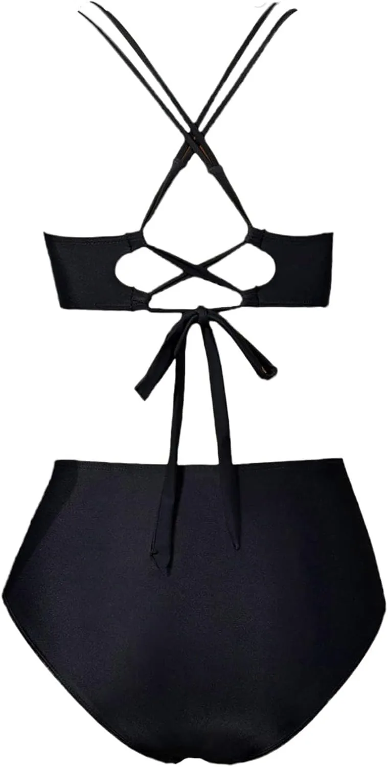 Bikini Sets for Women Sexy Two Piece Swimsuits Tummy Control Bathing Suits Push Up V Neck High Waisted Swimwear