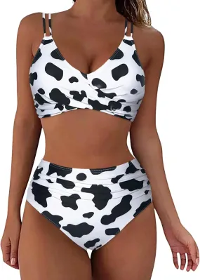 Bikini Sets for Women Sexy Two Piece Swimsuits Tummy Control Bathing Suits Push Up V Neck High Waisted Swimwear