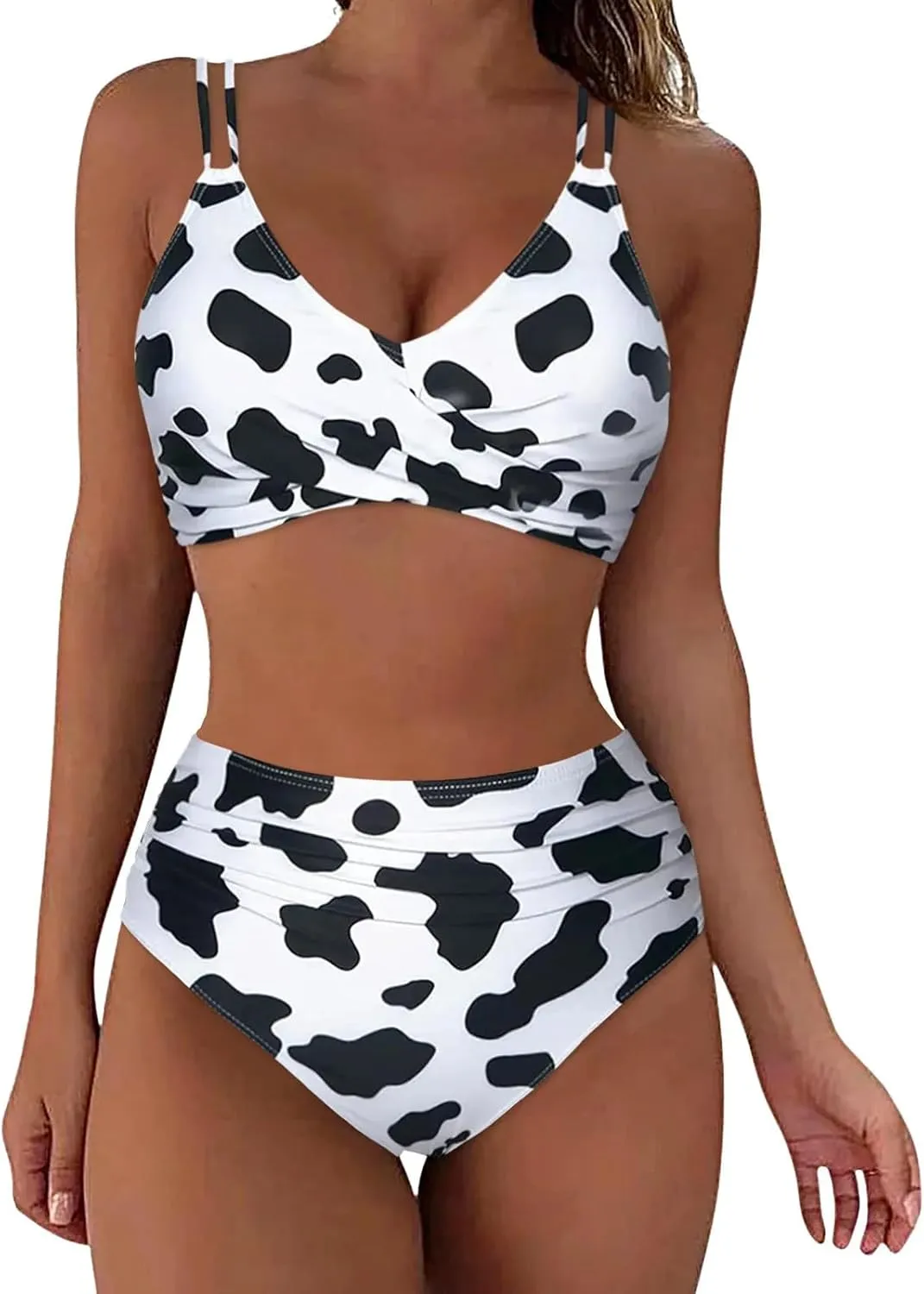 Bikini Sets for Women Sexy Two Piece Swimsuits Tummy Control Bathing Suits Push Up V Neck High Waisted Swimwear