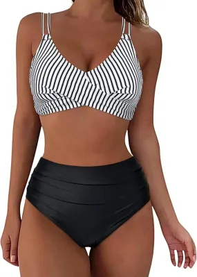 Bikini Sets for Women Sexy Two Piece Swimsuits Tummy Control Bathing Suits Push Up V Neck High Waisted Swimwear
