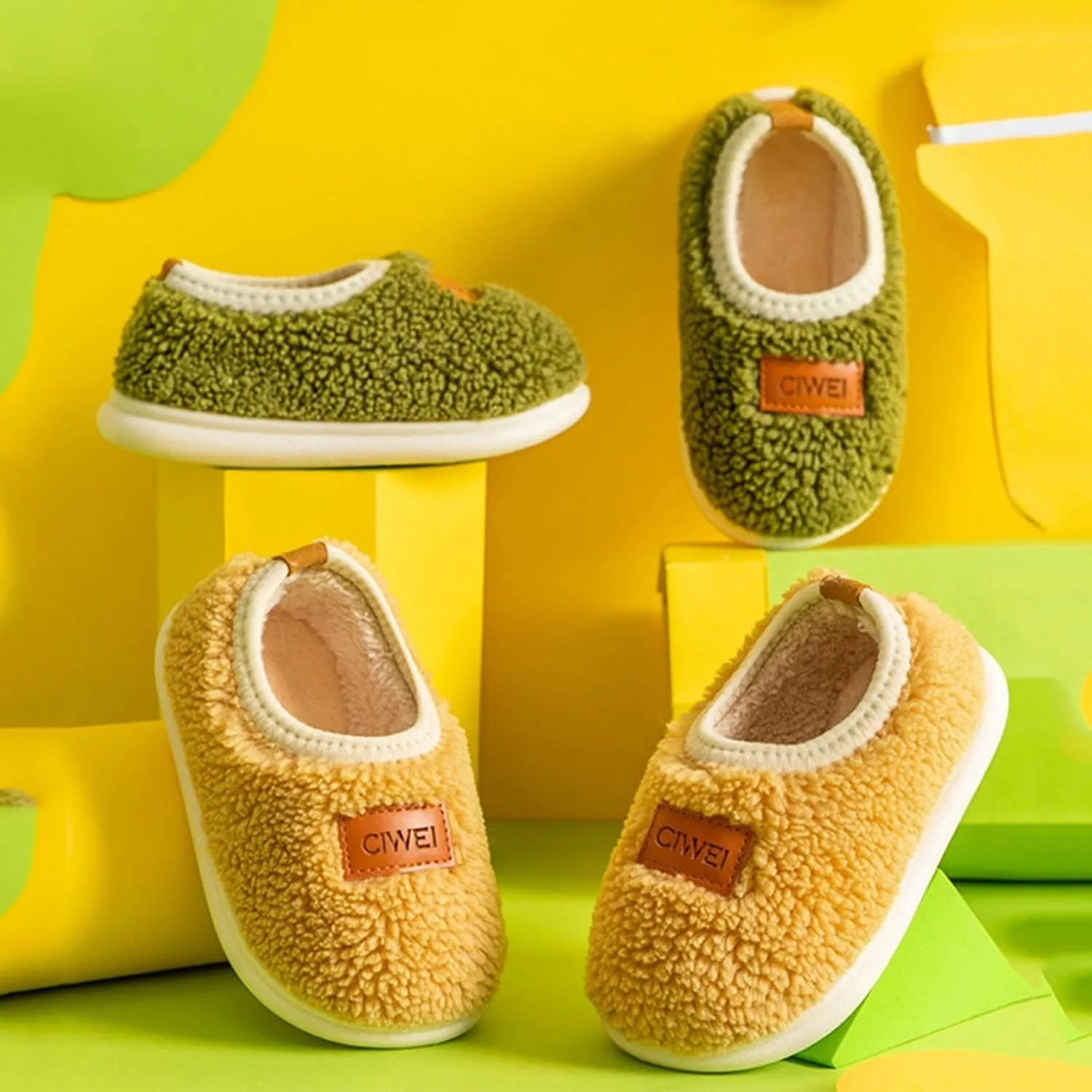 Boys Girls House Warm Slippers Winter Fuzzy Soft Home Shoes for Kids Fleece Cotton Non-slip Toddler Indoor Slippers