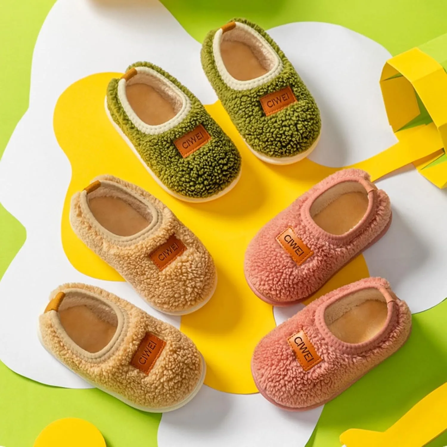 Boys Girls House Warm Slippers Winter Fuzzy Soft Home Shoes for Kids Fleece Cotton Non-slip Toddler Indoor Slippers