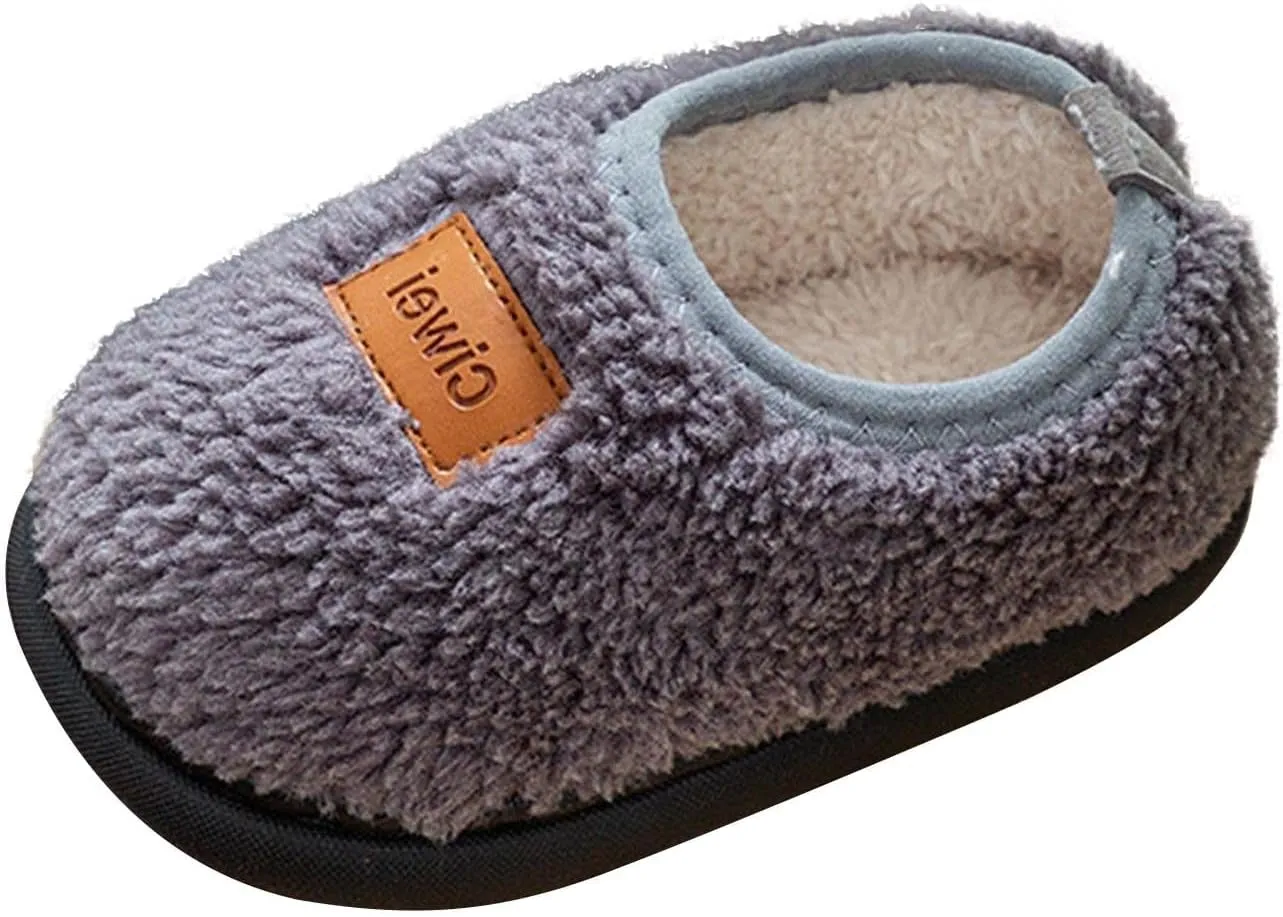 Boys Girls House Warm Slippers Winter Fuzzy Soft Home Shoes for Kids Fleece Cotton Non-slip Toddler Indoor Slippers