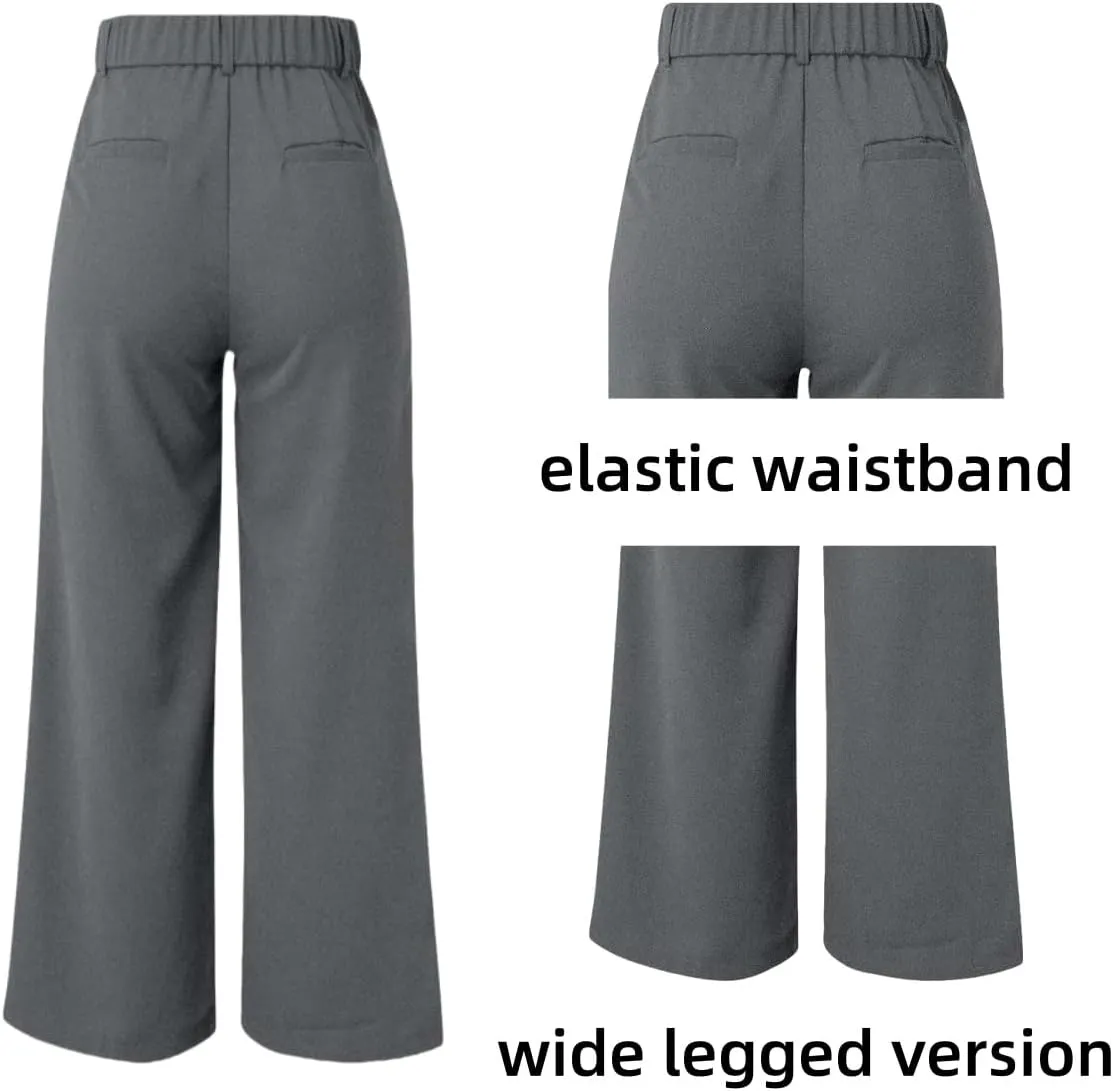 Casual Business High Waist Suit Pants,Women's Straight Dress Trousers with Pockets,Long Loose Wide Work Office Pants