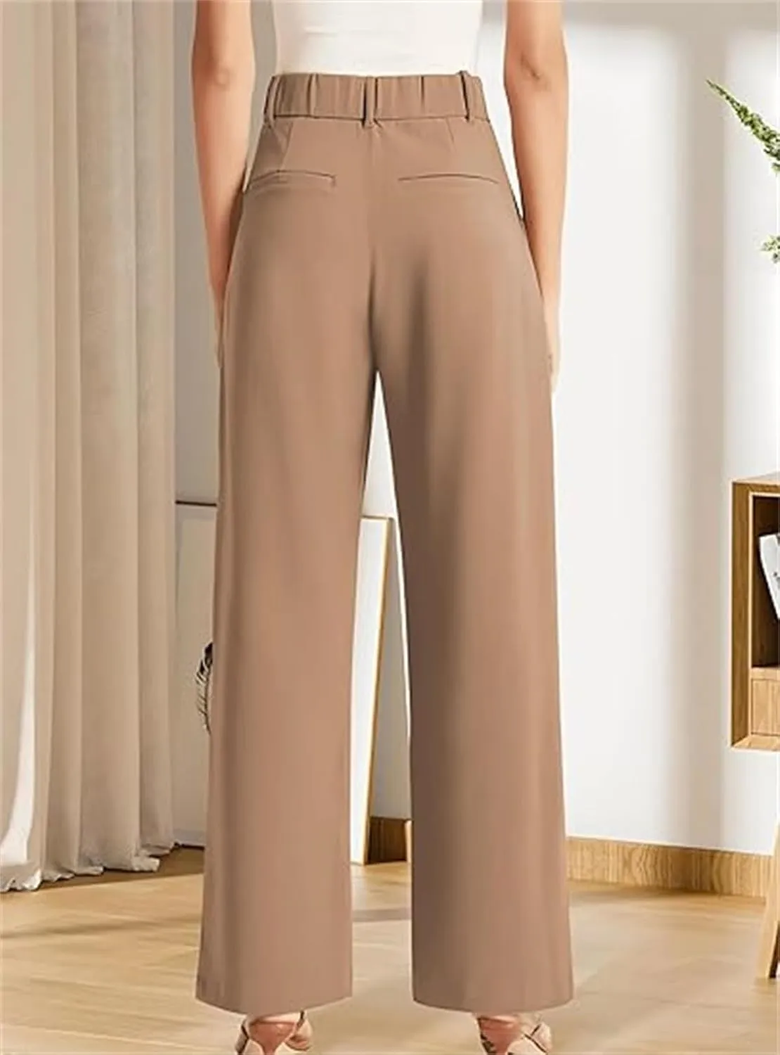 Casual Business High Waist Suit Pants,Women's Straight Dress Trousers with Pockets,Long Loose Wide Work Office Pants