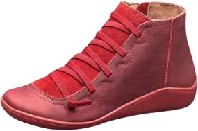 Cathalem Ankle Boots for Women Arch Support Womens Low Heel Fashion Lace Up Zipper Booties Cowboy Cowgirl Walking Bootie