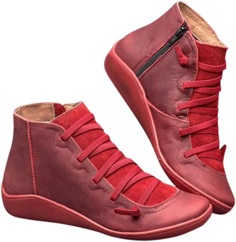 Cathalem Ankle Boots for Women Arch Support Womens Low Heel Fashion Lace Up Zipper Booties Cowboy Cowgirl Walking Bootie