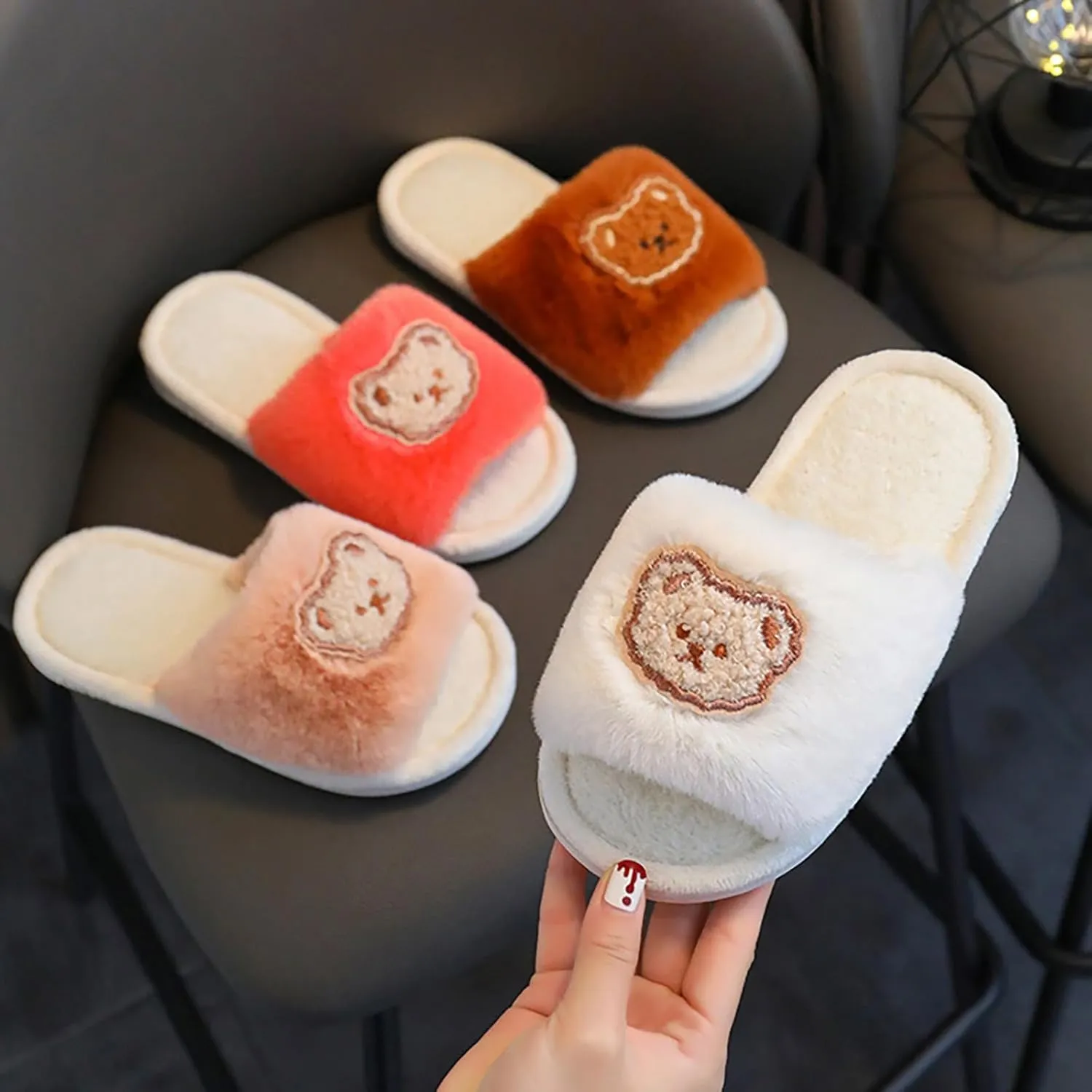 Children's Cotton Slippers Warm Plush Lined Slippers with Closed Heel Design for Boys and Girls Perfect Girls'