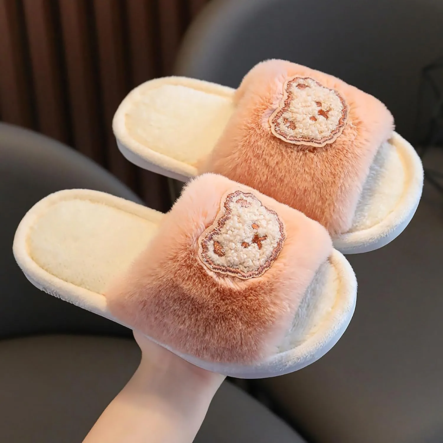 Children's Cotton Slippers Warm Plush Lined Slippers with Closed Heel Design for Boys and Girls Perfect Girls'