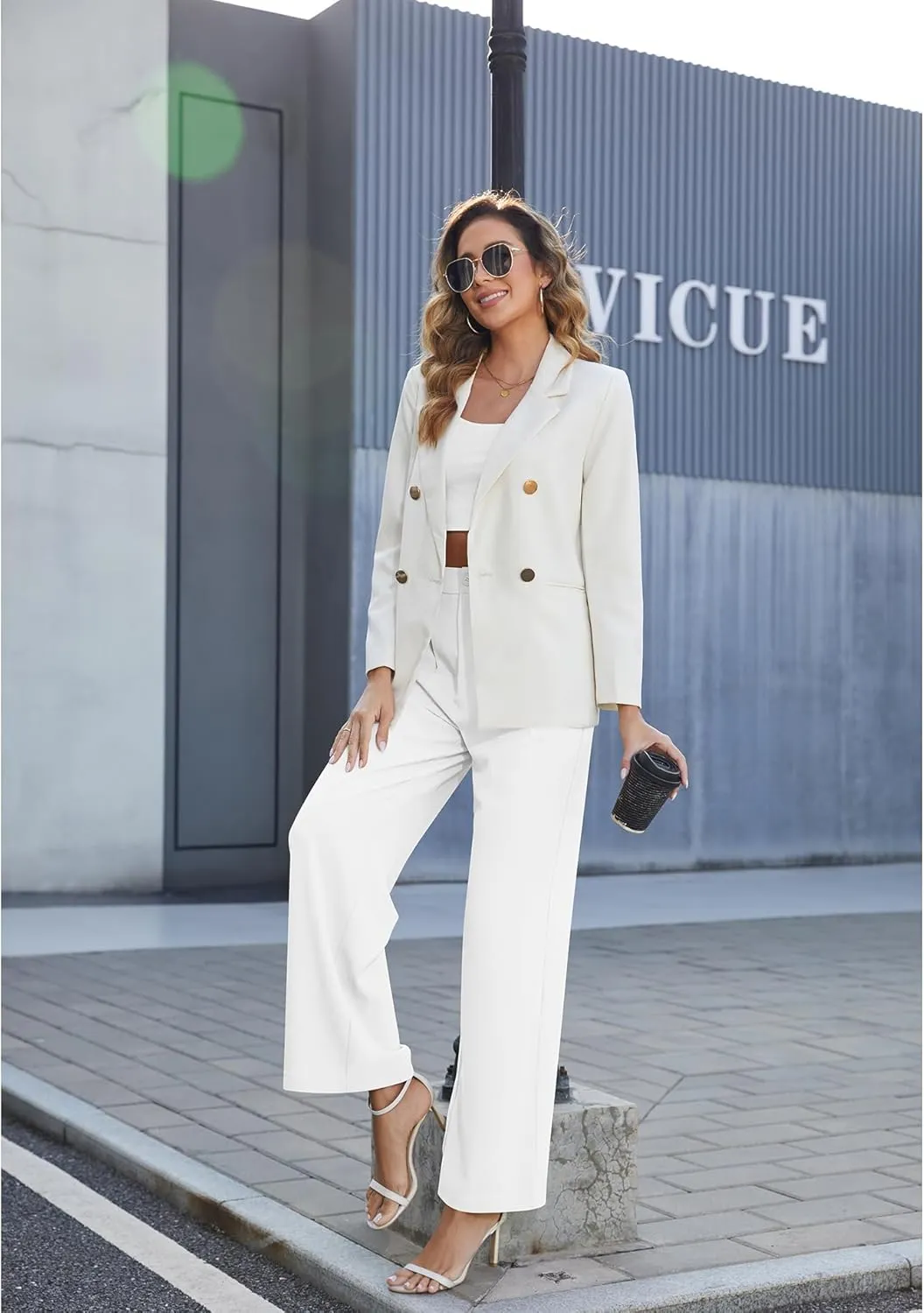 CZYINXIAN Women's Casual Business Work Wide Leg Pants Flowy High Waisted Suit Pants with Pockets