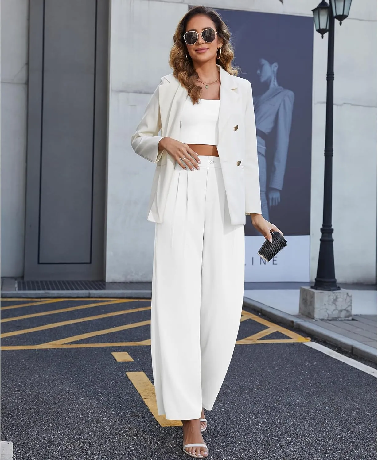 CZYINXIAN Women's Casual Business Work Wide Leg Pants Flowy High Waisted Suit Pants with Pockets