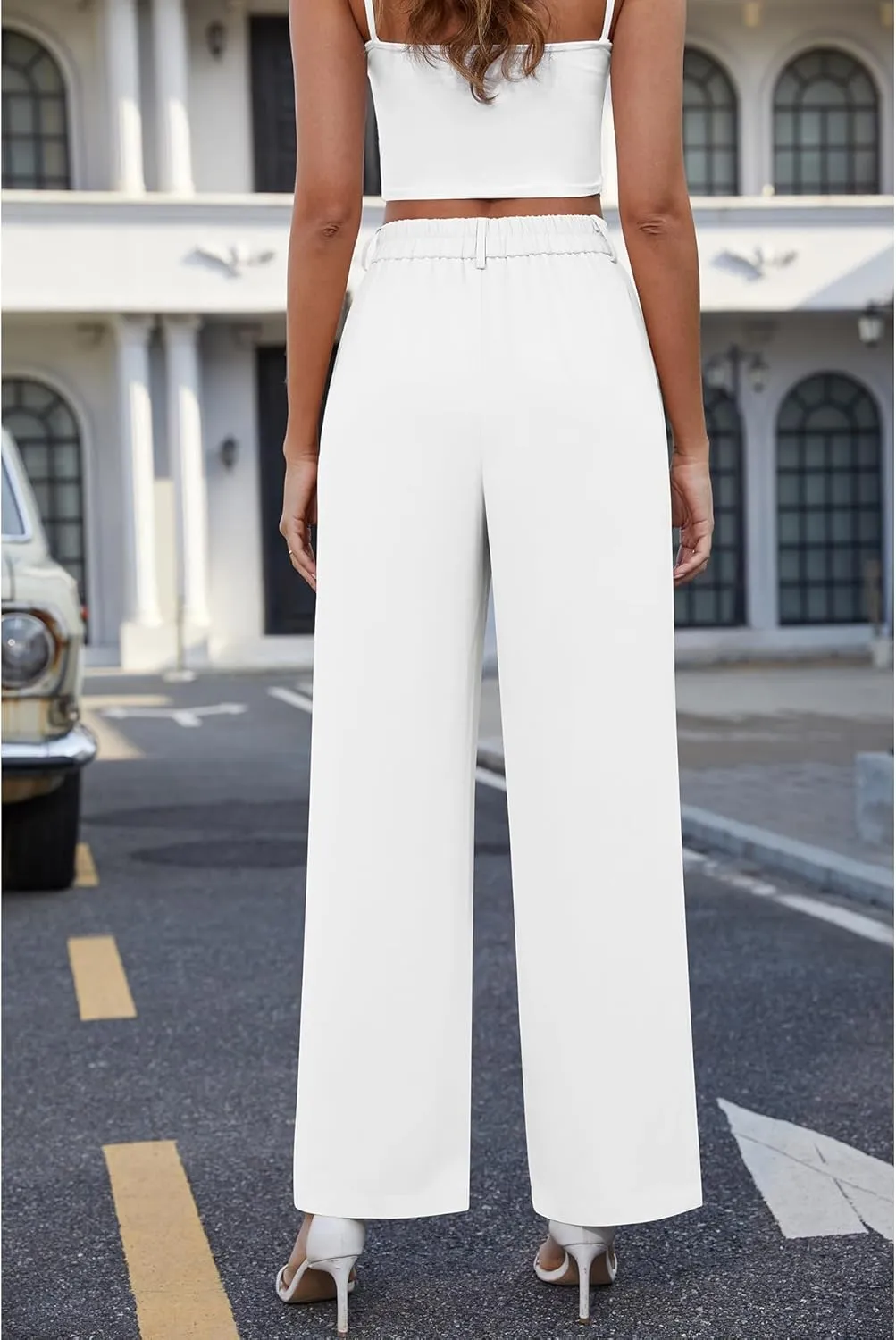 CZYINXIAN Women's Casual Business Work Wide Leg Pants Flowy High Waisted Suit Pants with Pockets