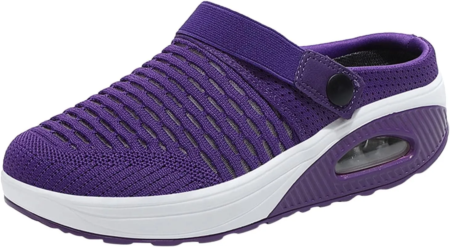 Diabetic Air Cushion Slip On Walking Shoes Mesh Closed Toe Wide Width Clogs Mules Shoes Womens Orthopedic Diabetic Slippers with Arch-Support
