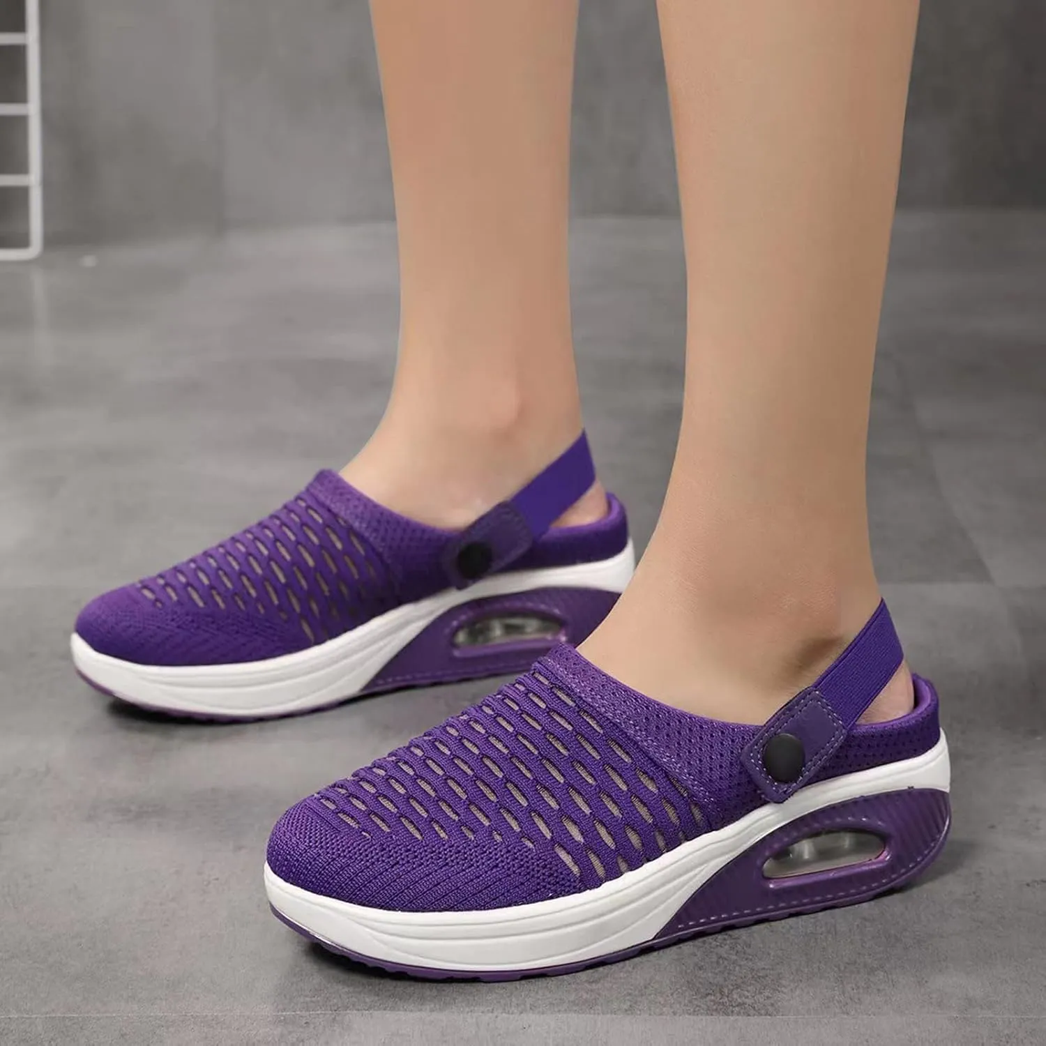 Diabetic Air Cushion Slip On Walking Shoes Mesh Closed Toe Wide Width Clogs Mules Shoes Womens Orthopedic Diabetic Slippers with Arch-Support