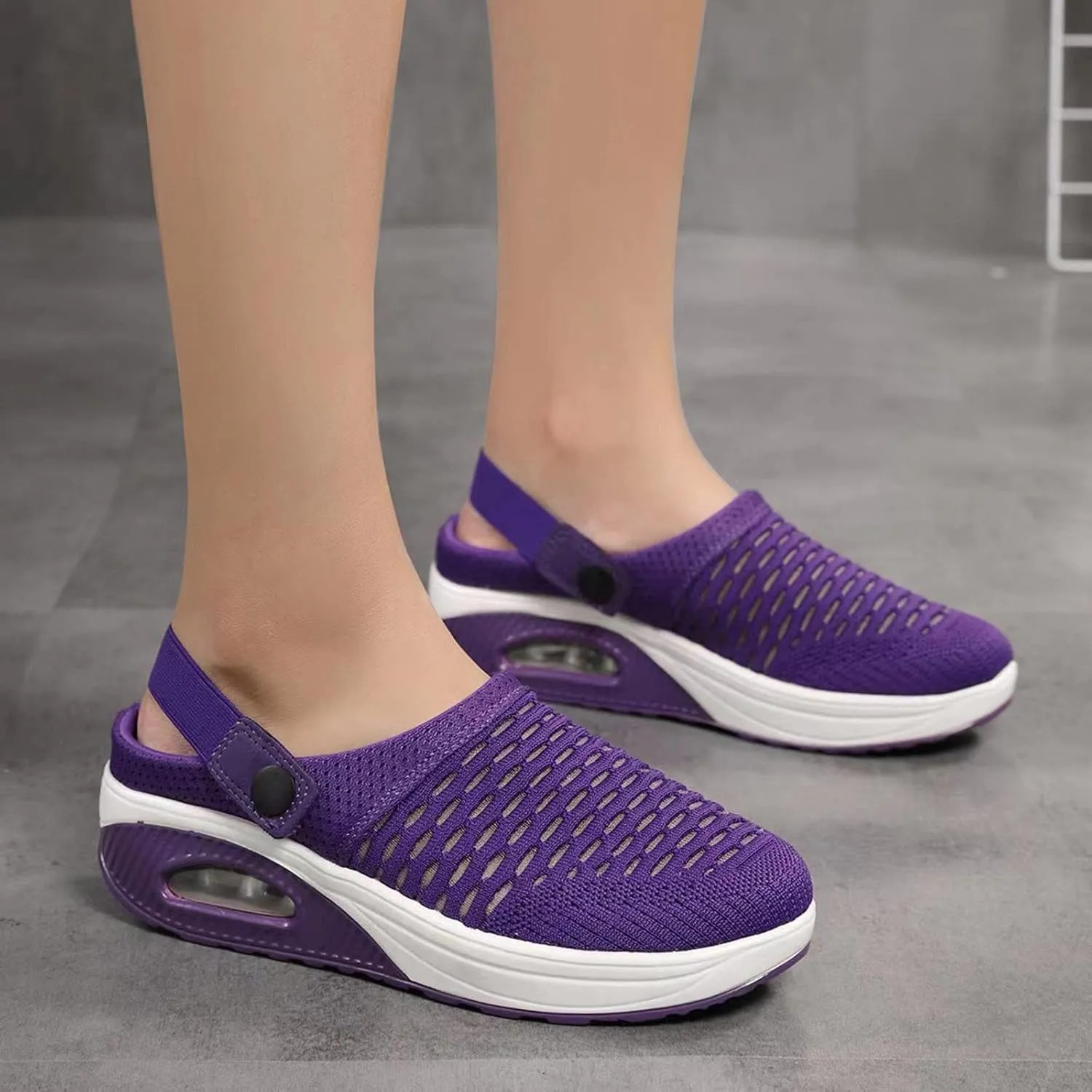 Diabetic Air Cushion Slip On Walking Shoes Mesh Closed Toe Wide Width Clogs Mules Shoes Womens Orthopedic Diabetic Slippers with Arch-Support