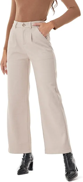 Fakanhui Women's Wool Blend Dress Pants Winter Warm Wide Leg High Waist Casual Work Slacks Trouser Pants