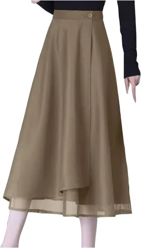 Fall Skirts for Women High Waist Classic A-Line Tulle Skirt Trendy Flowy Layered Midi Skirts Casual Chiffon Skirt