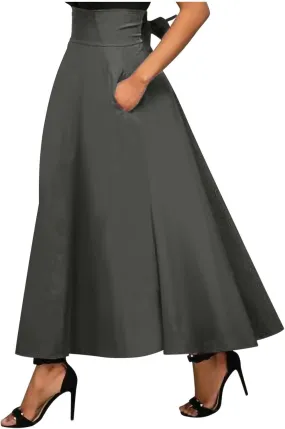 fartey Womens Maxi Skirt A-Line Pleated High Waist Long Skirts Full Ankle Length Flowy Swing Elegant Casual Fall Skirts