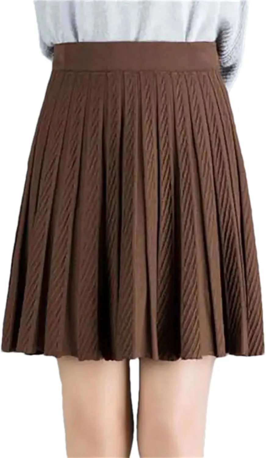Fashion A-Line Half Skirt Women Solid Elastic High Waist Shirring Pleated Half Skirts