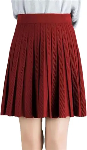 Fashion A-Line Half Skirt Women Solid Elastic High Waist Shirring Pleated Half Skirts