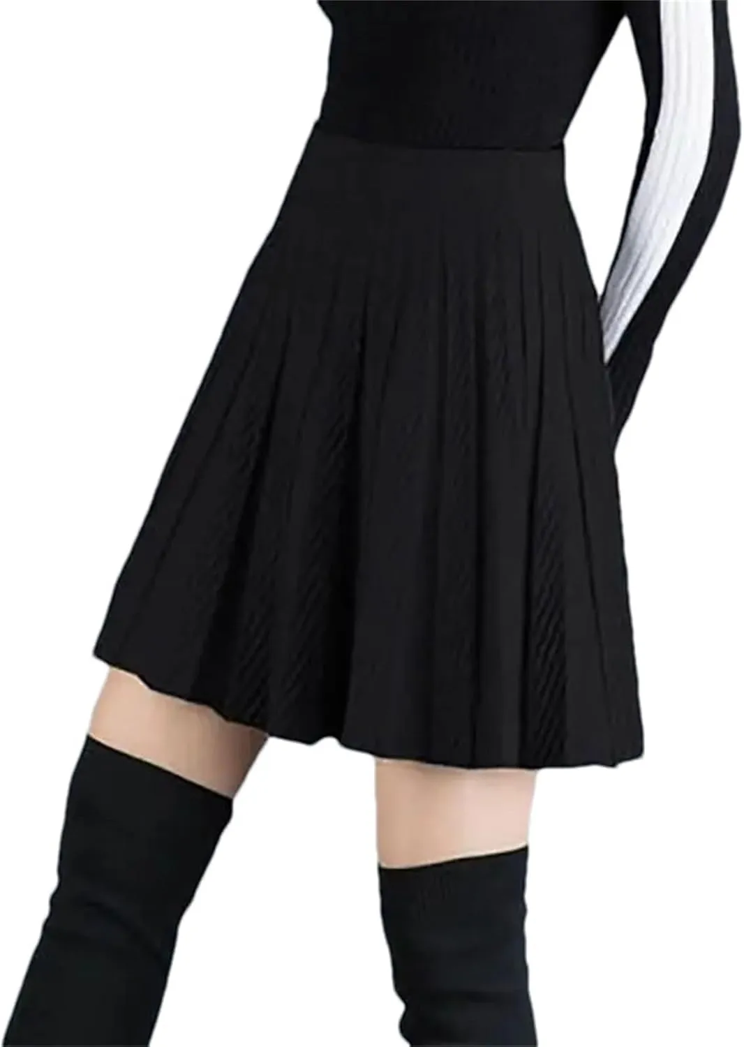 Fashion A-Line Half Skirt Women Solid Elastic High Waist Shirring Pleated Half Skirts
